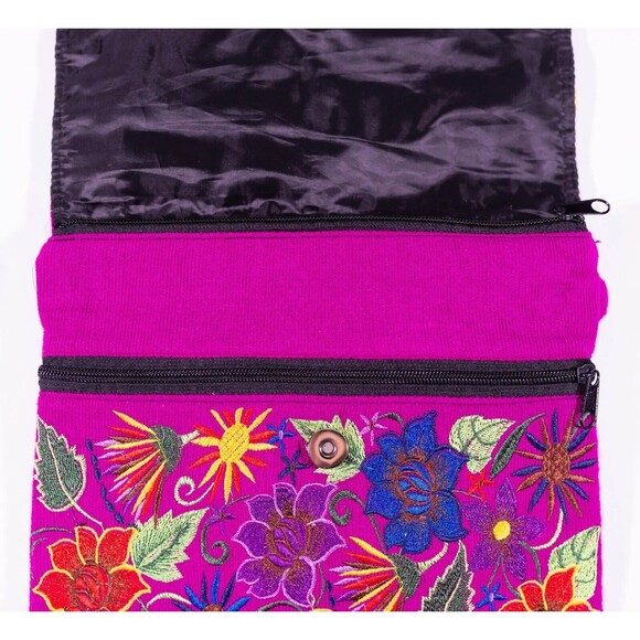 Women's Purse Handmade Crossbody Mexican Clutch Floral Embroidered Shoulder Bag - Picture 8 of 9